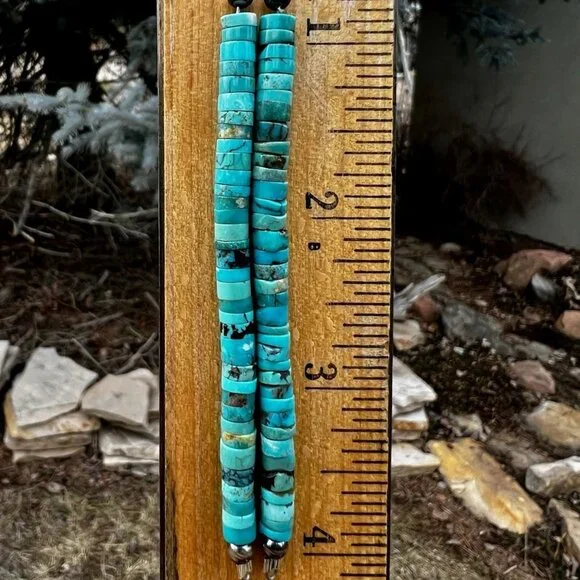 Sundance $148 NEW 4" Turquoise Heishi Sterling Silver Handmade Beaded Earrings - Picture 7 of 12